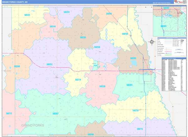 Grand Forks County Digital Map Color Cast Style